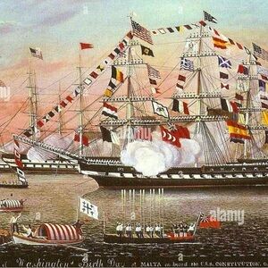 Vintage Nautical Ship Print USS CONSTITUTION SHIP George Washington’s Birthday